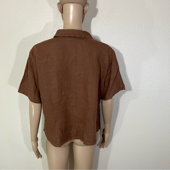 FLAX Brown Short Sleeve Button Shirt Top Linen Medium M - Picture 5 of 5